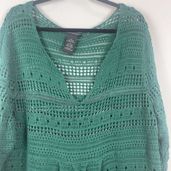 Grace Elements Womens Crochet Sweater Knit XXL Kelly Green V-Neck Granny Cottage - Picture 2 of 8